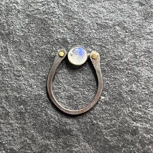 Moonstone Ring Handmade in Portland OR oxidized silver brass size 5 Altar